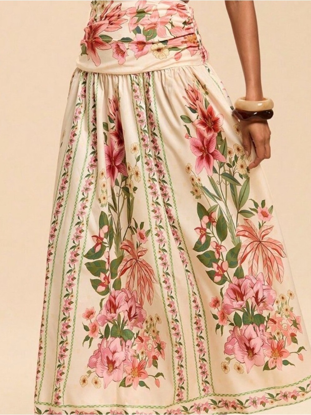 Floral Cream and Pink Maxi Skirt